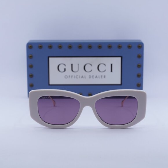 Gucci GG1566S 003 Rectangle Sunglasses - Ivory/Gold/Violet - Picture 4 of 13
